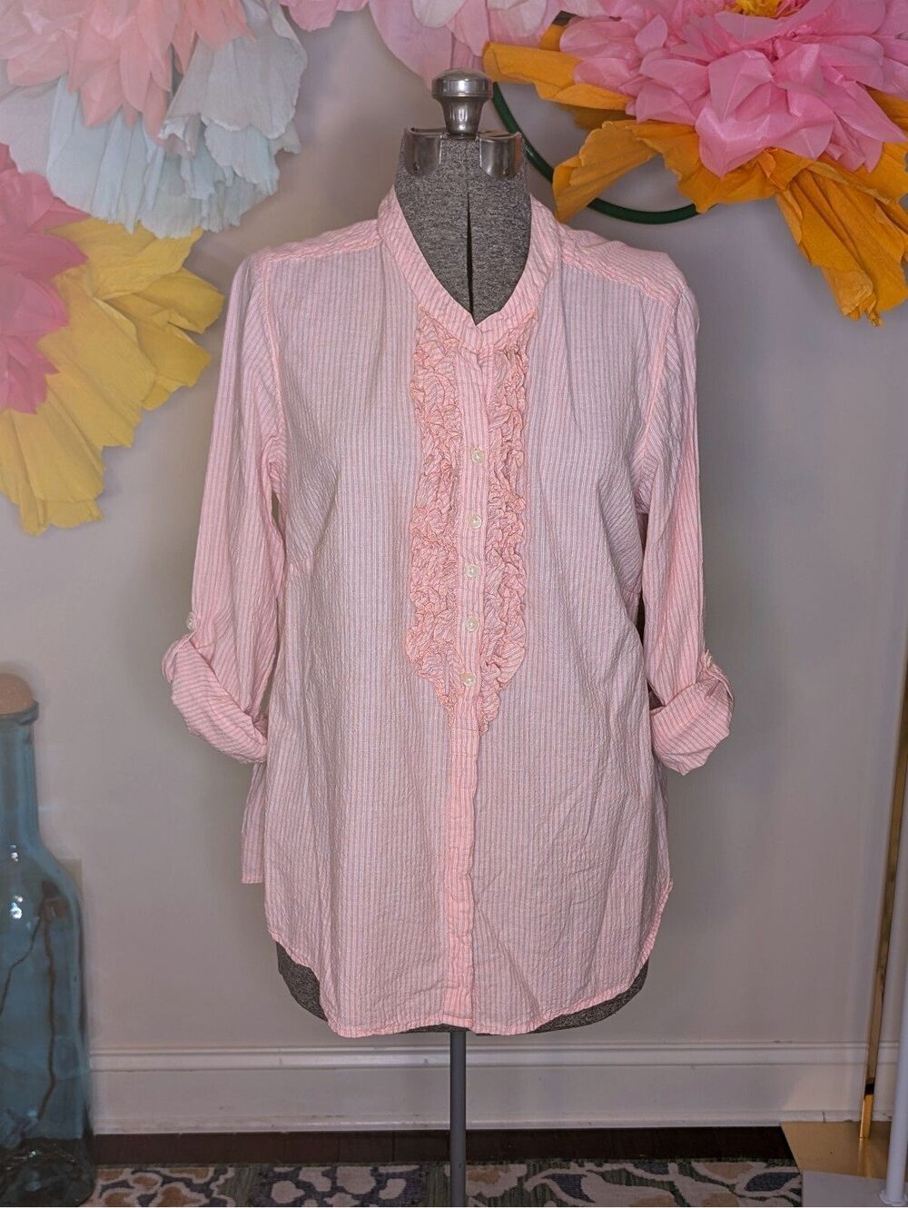 2024 - Ruff Hewn Women's Pink Striped Cotton Blouse Size 1X